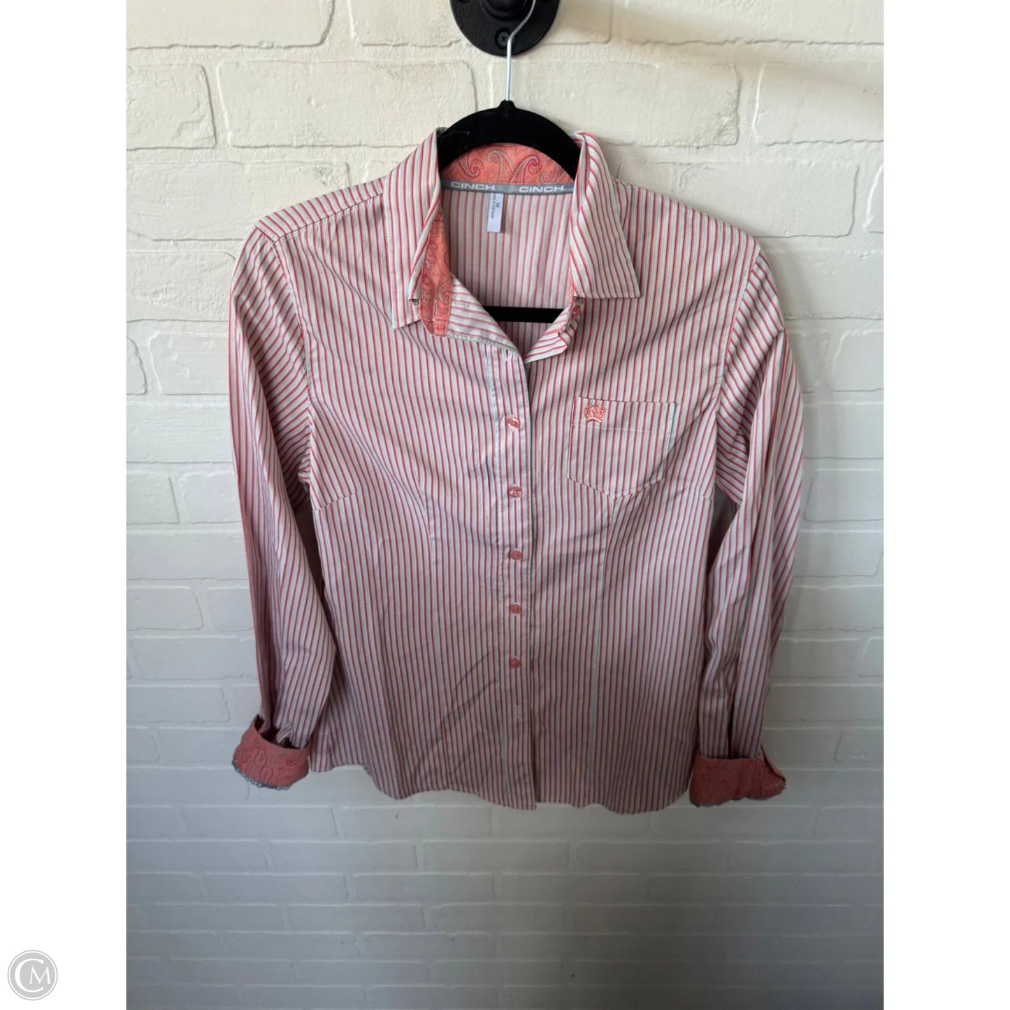 Top Long Sleeve By Cmc In Orange & White, Size: M