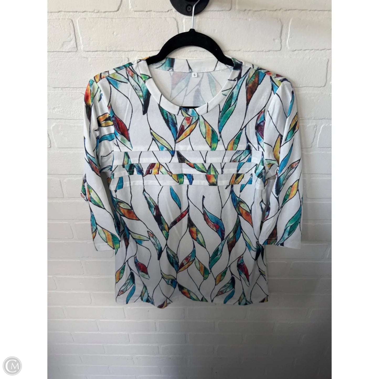Top 3/4 Sleeve By Cme In Green & White, Size: S