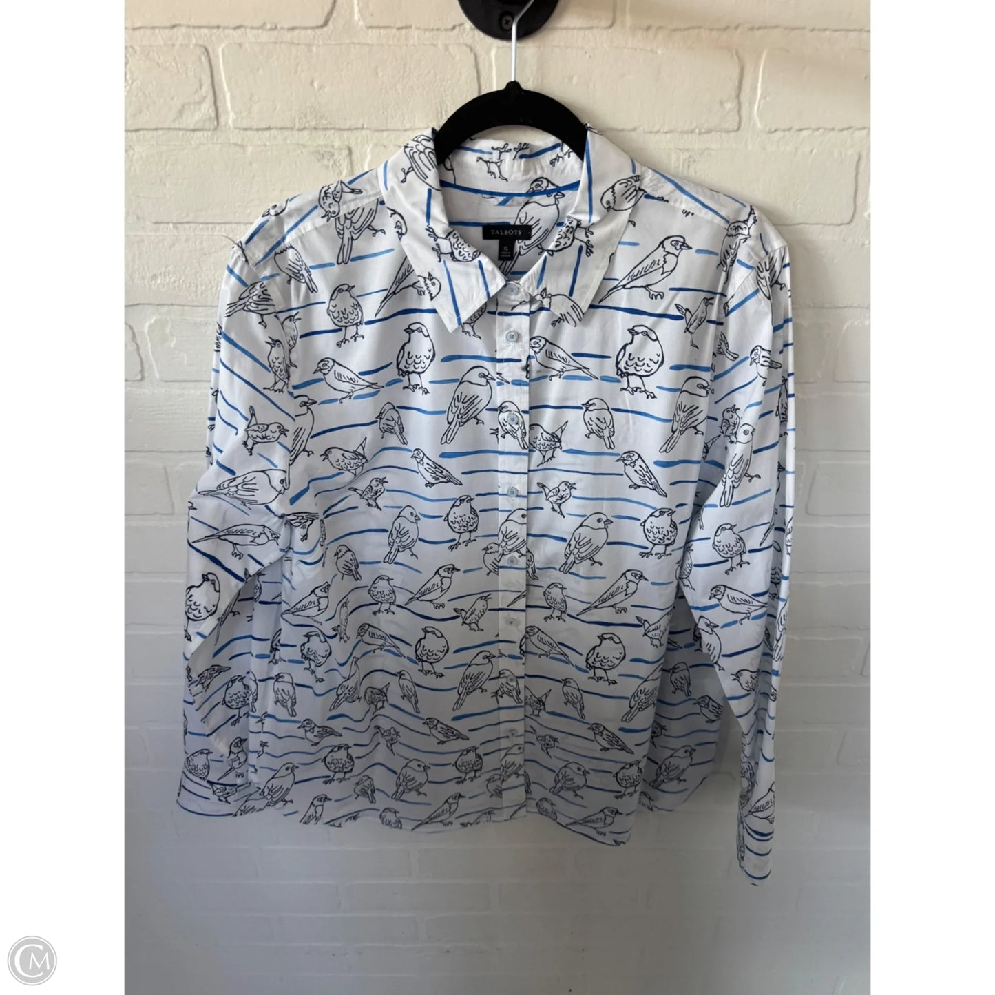 Blouse Long Sleeve By Talbots In Blue & White, Size: Xl