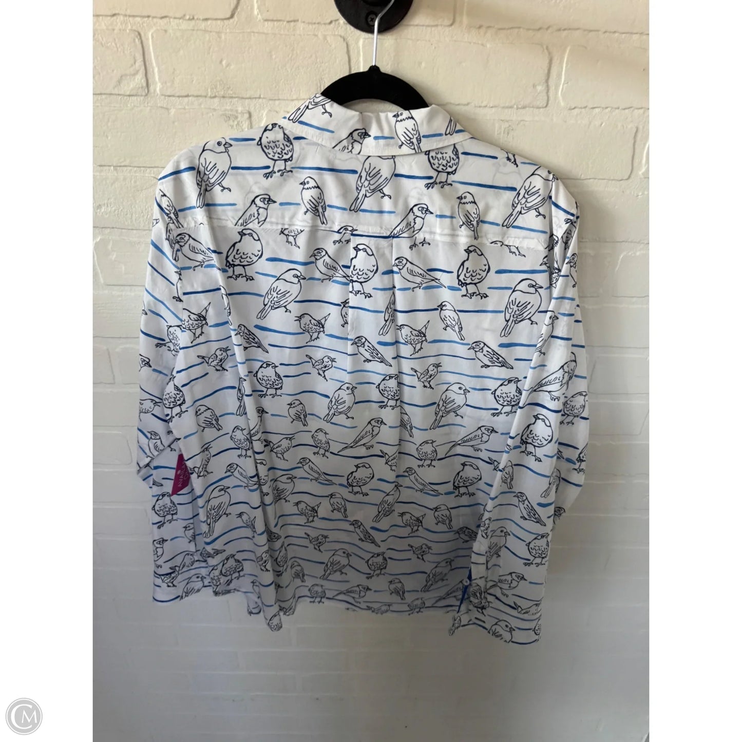 Blouse Long Sleeve By Talbots In Blue & White, Size: Xl