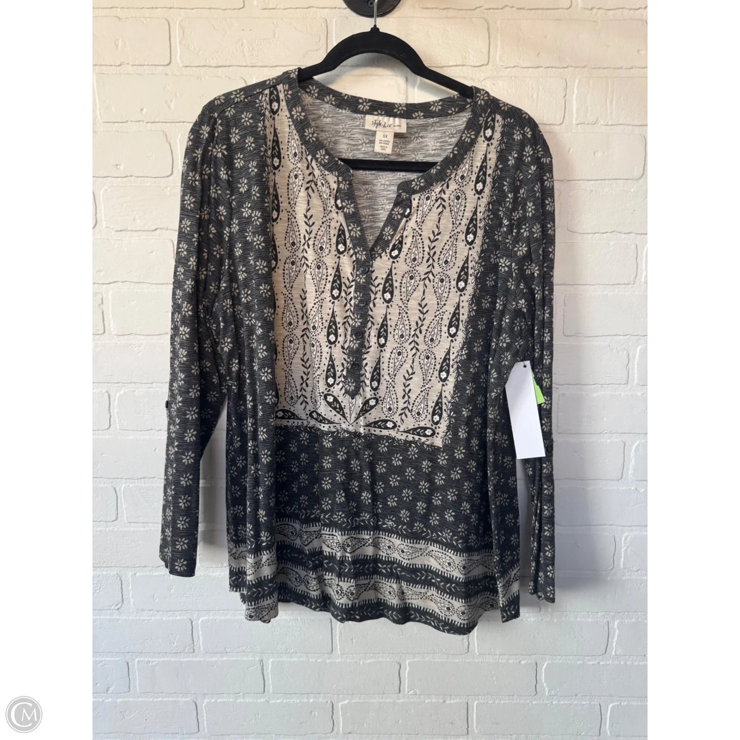 Top Long Sleeve By Style And Co Collection Women In Grey & Tan, Size: 1x
