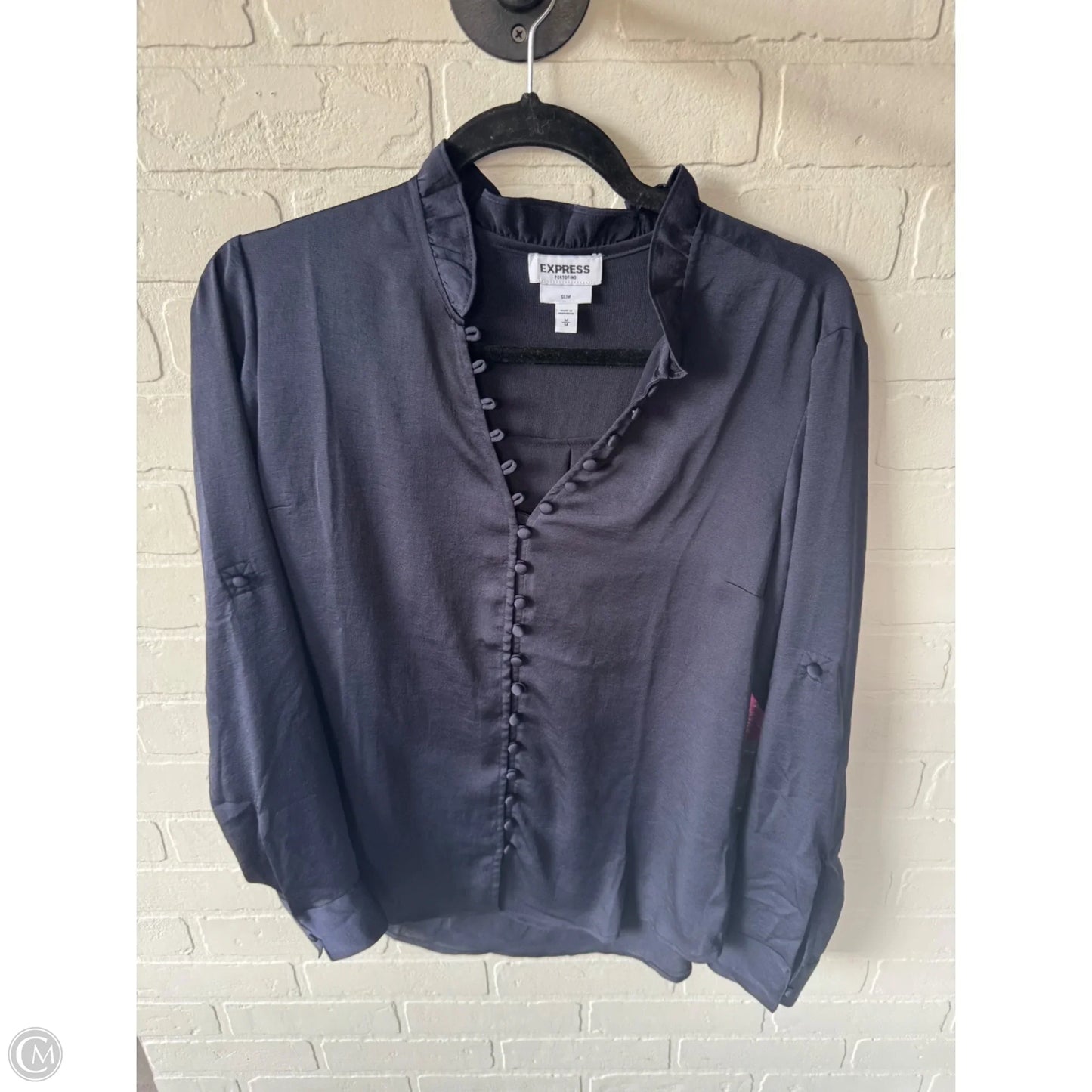 Blouse Long Sleeve By Express In Navy, Size: M