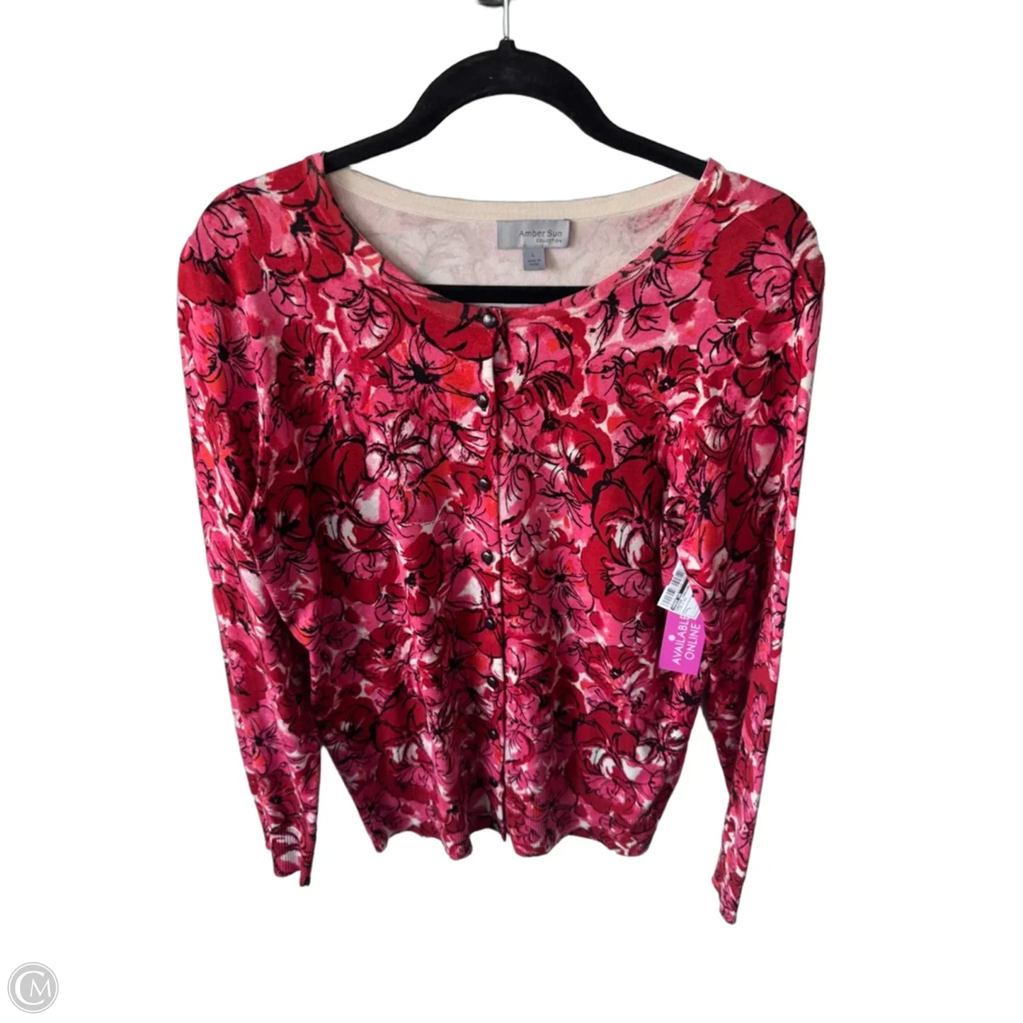 Sweater Cardigan By Amber Sun In Pink & Red, Size: L