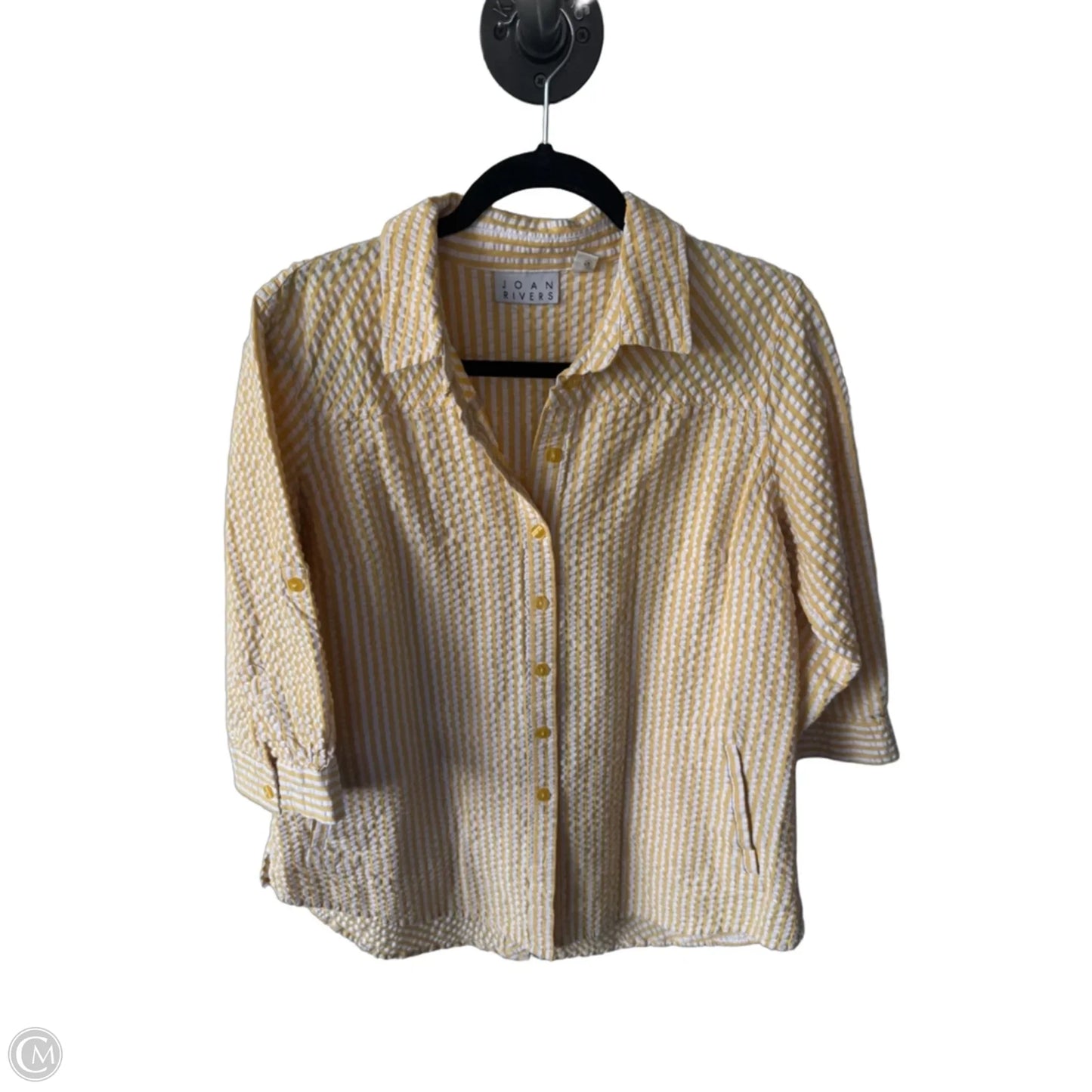 Jacket Shirt By Joan Rivers In White & Yellow, Size: M