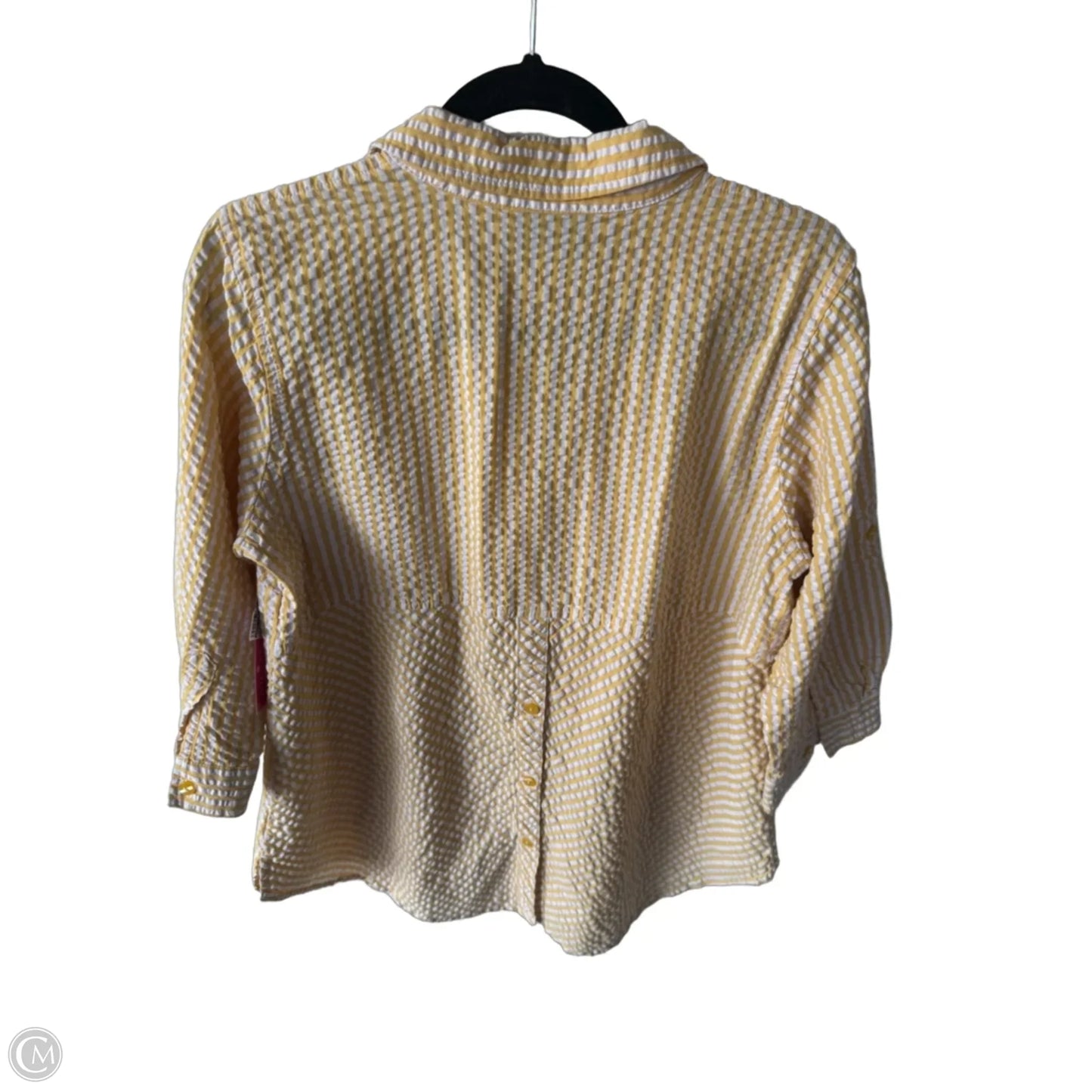 Jacket Shirt By Joan Rivers In White & Yellow, Size: M