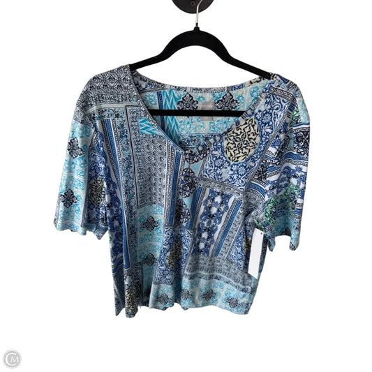 Top Short Sleeve By Chicos In Blue & White, Size: Xl