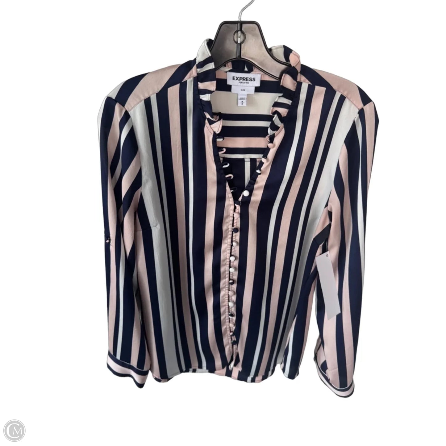 Blouse Long Sleeve By Express In Blue & Pink, Size: M