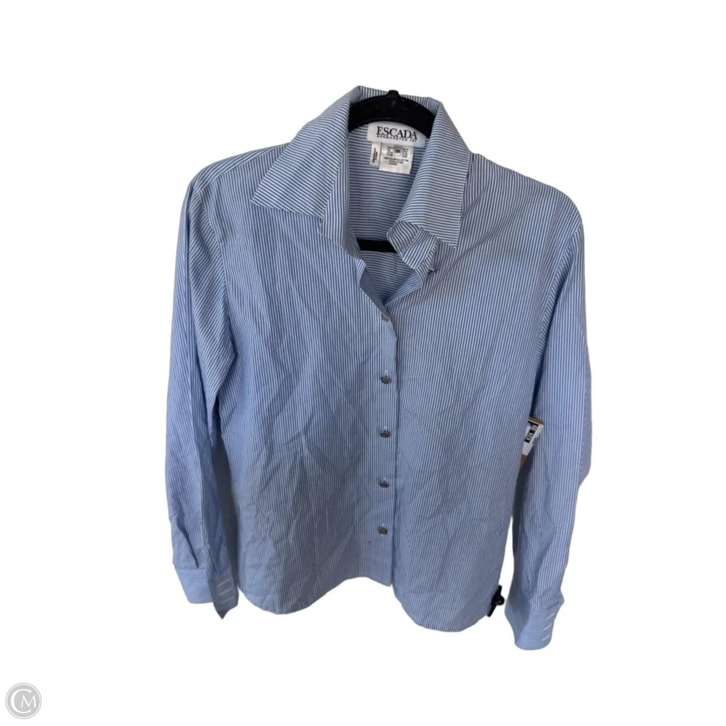 Top Long Sleeve Designer By Escada In Blue & White, Size: M