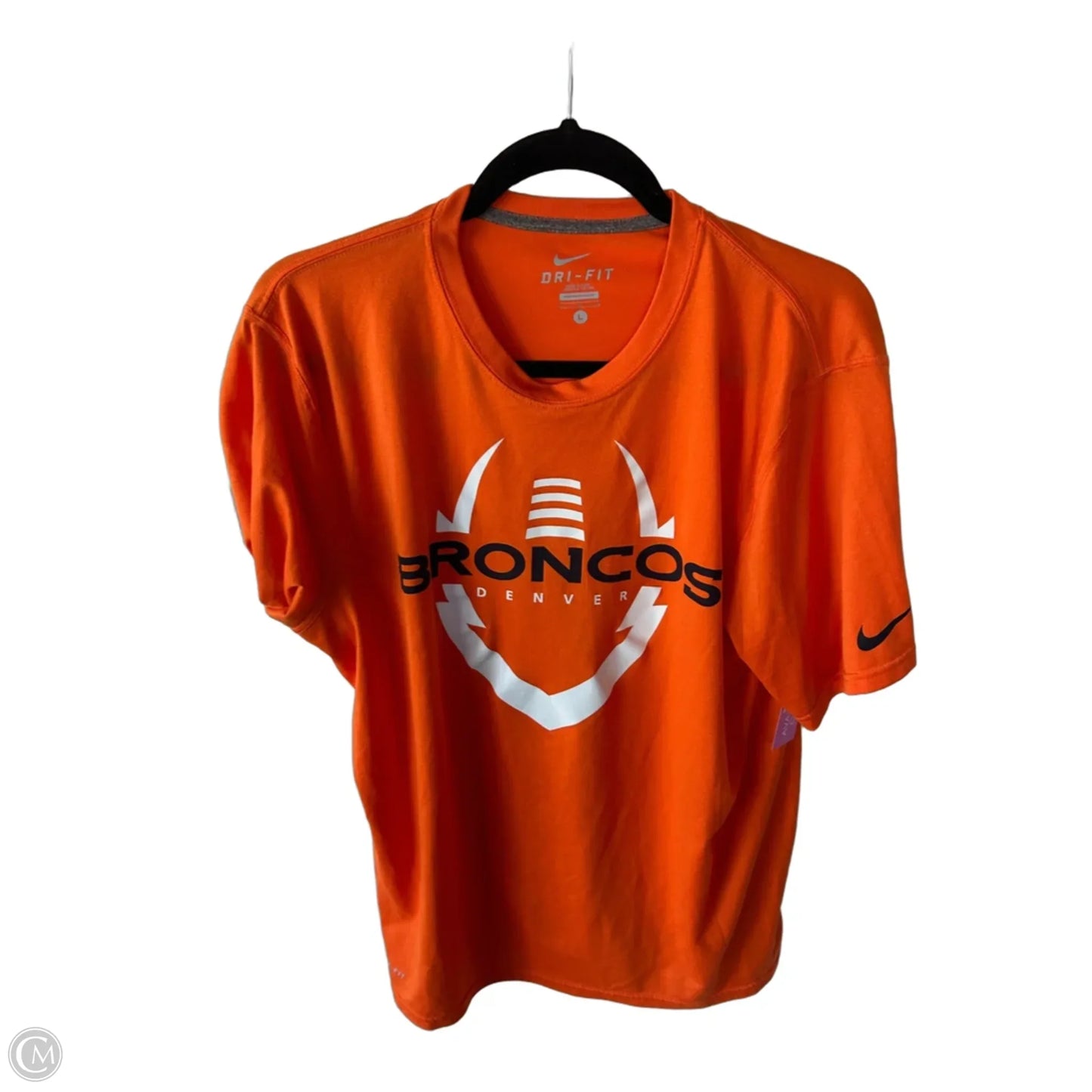 Athletic Top Short Sleeve By Nike In Orange & White, Size: L