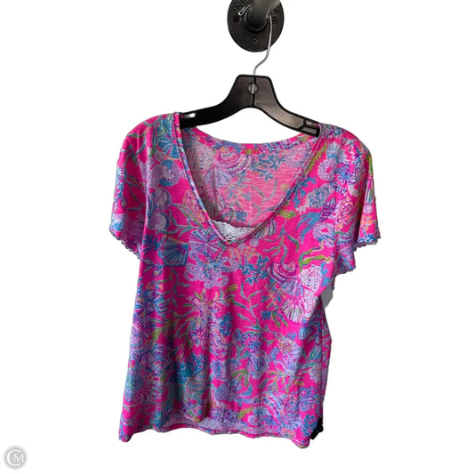 Top Short Sleeve Designer By Lilly Pulitzer In Pink & Purple, Size: L