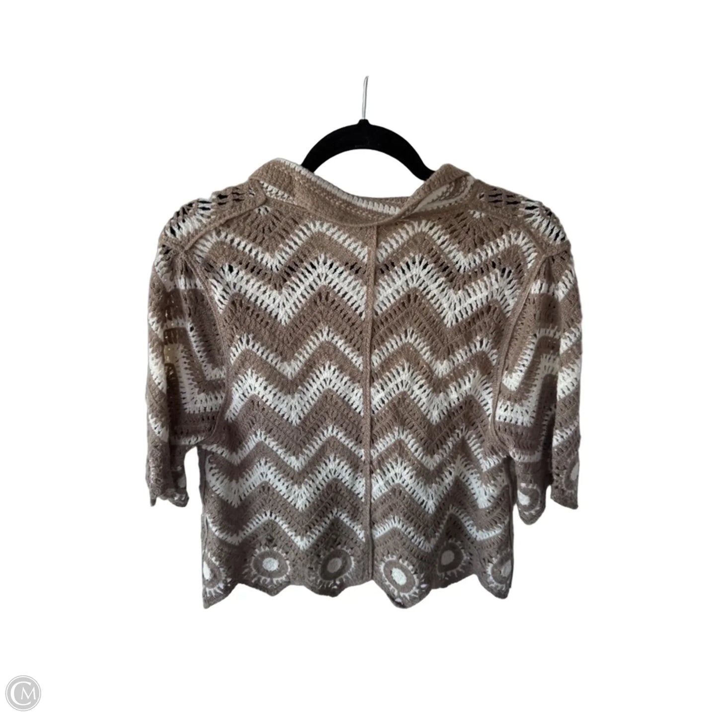 Sweater Cardigan By Solitaire In Brown & Cream, Size: M