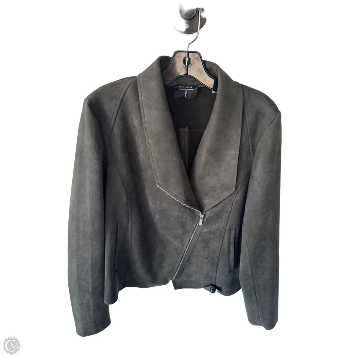 Jacket Moto By Tahari In Grey, Size: M