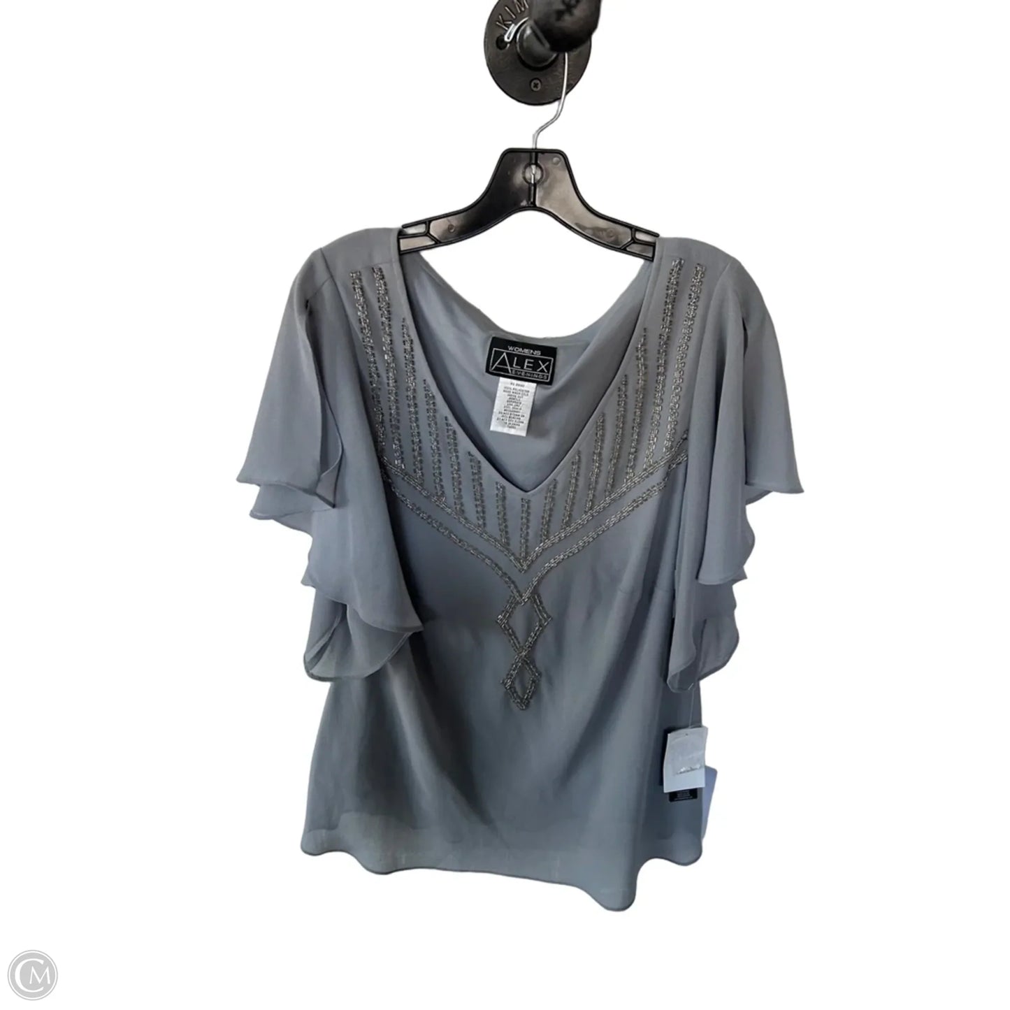 Blouse Short Sleeve By Alex Evenings In Grey, Size: 2x
