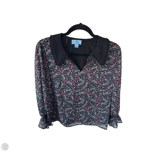Blouse Long Sleeve By Cece In Black & Pink, Size: S