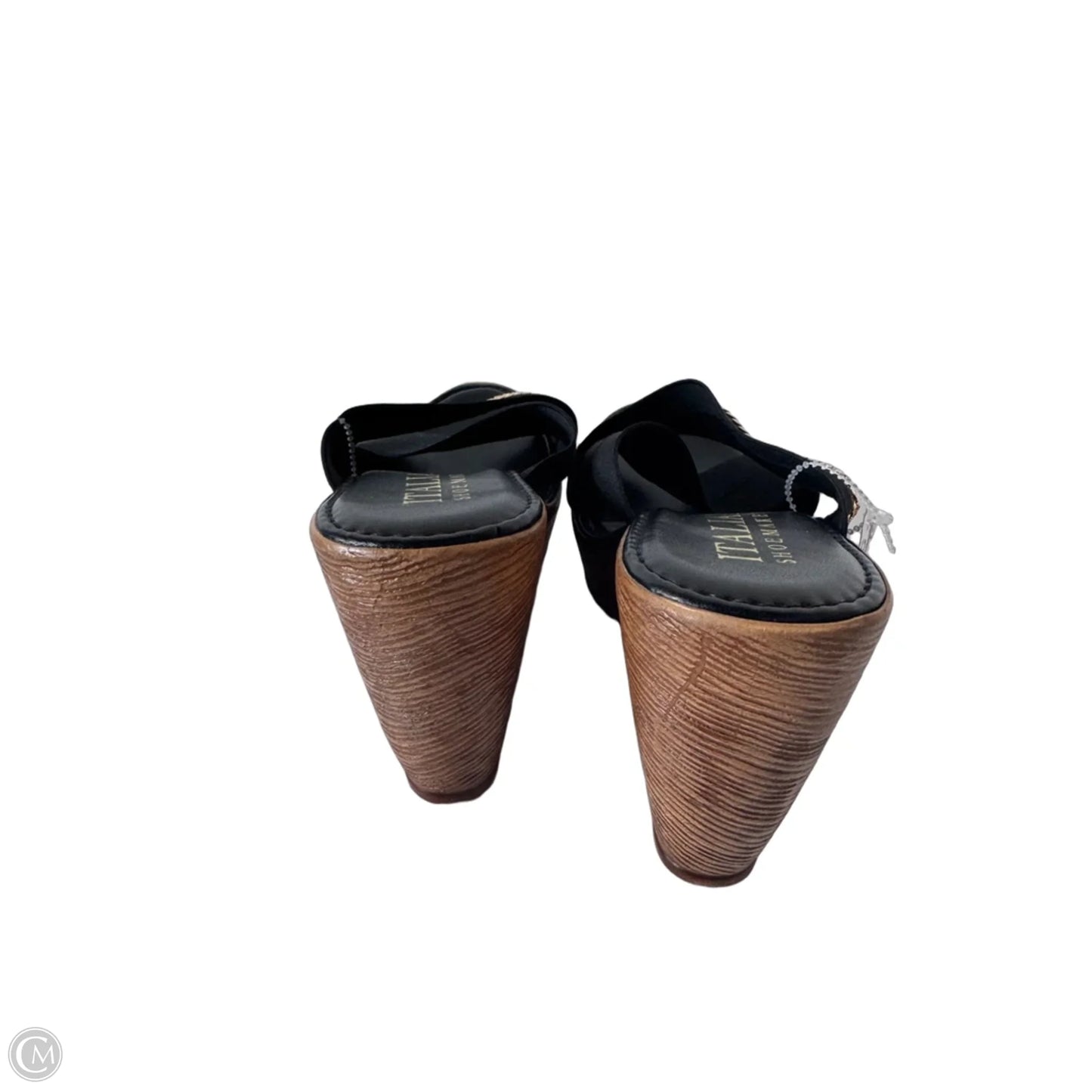 Sandals Heels Wedge By Italian Shoemakers In Black & Gold, Size: 7.5