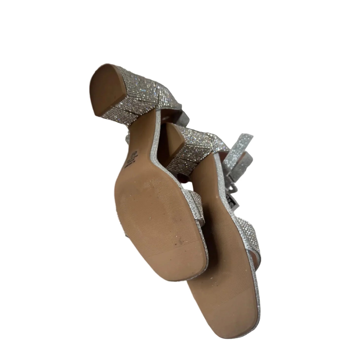 Sandals Heels Block By Clothes Mentor In Silver, Size: 8.5