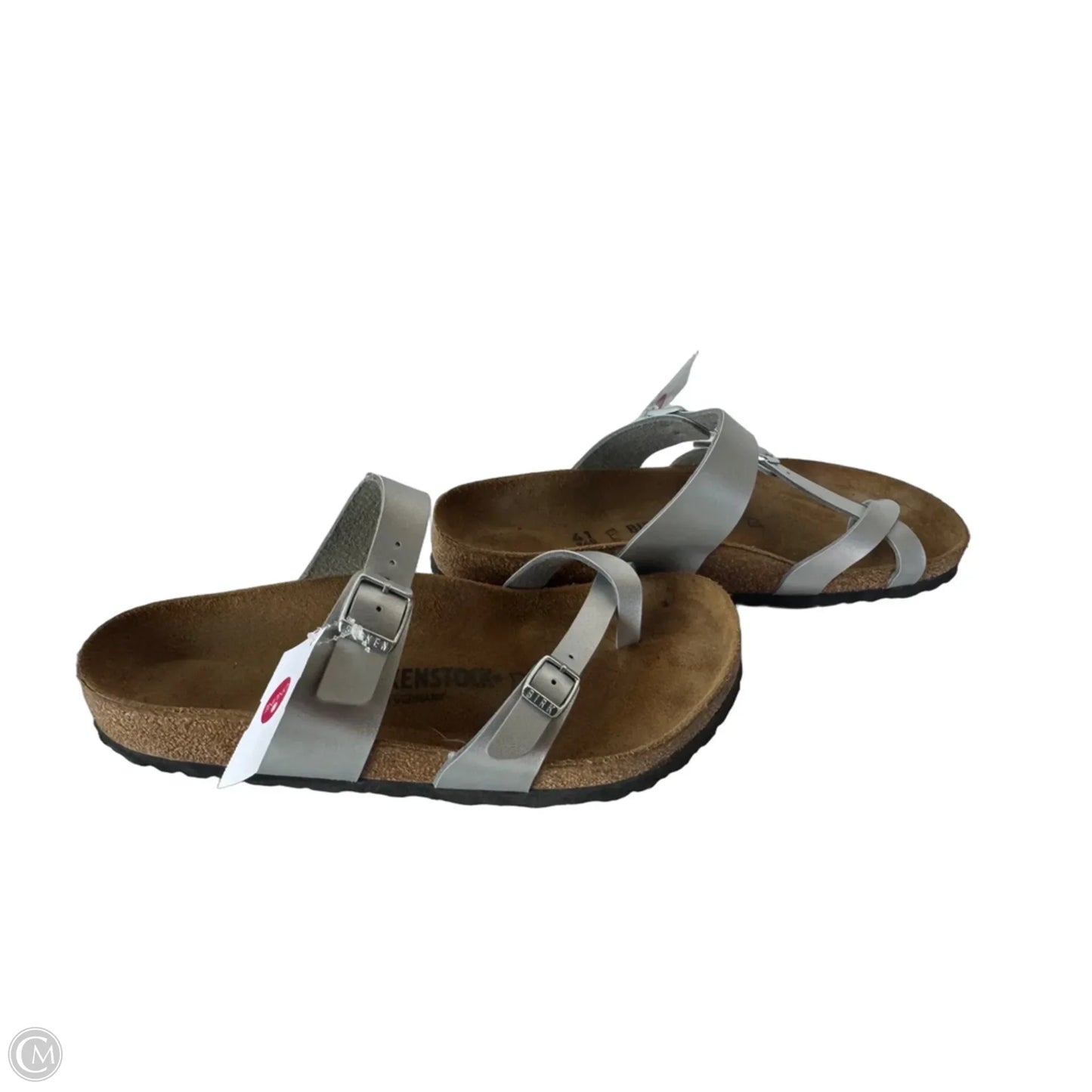 Sandals Flats By Birkenstock In Silver, Size: 10