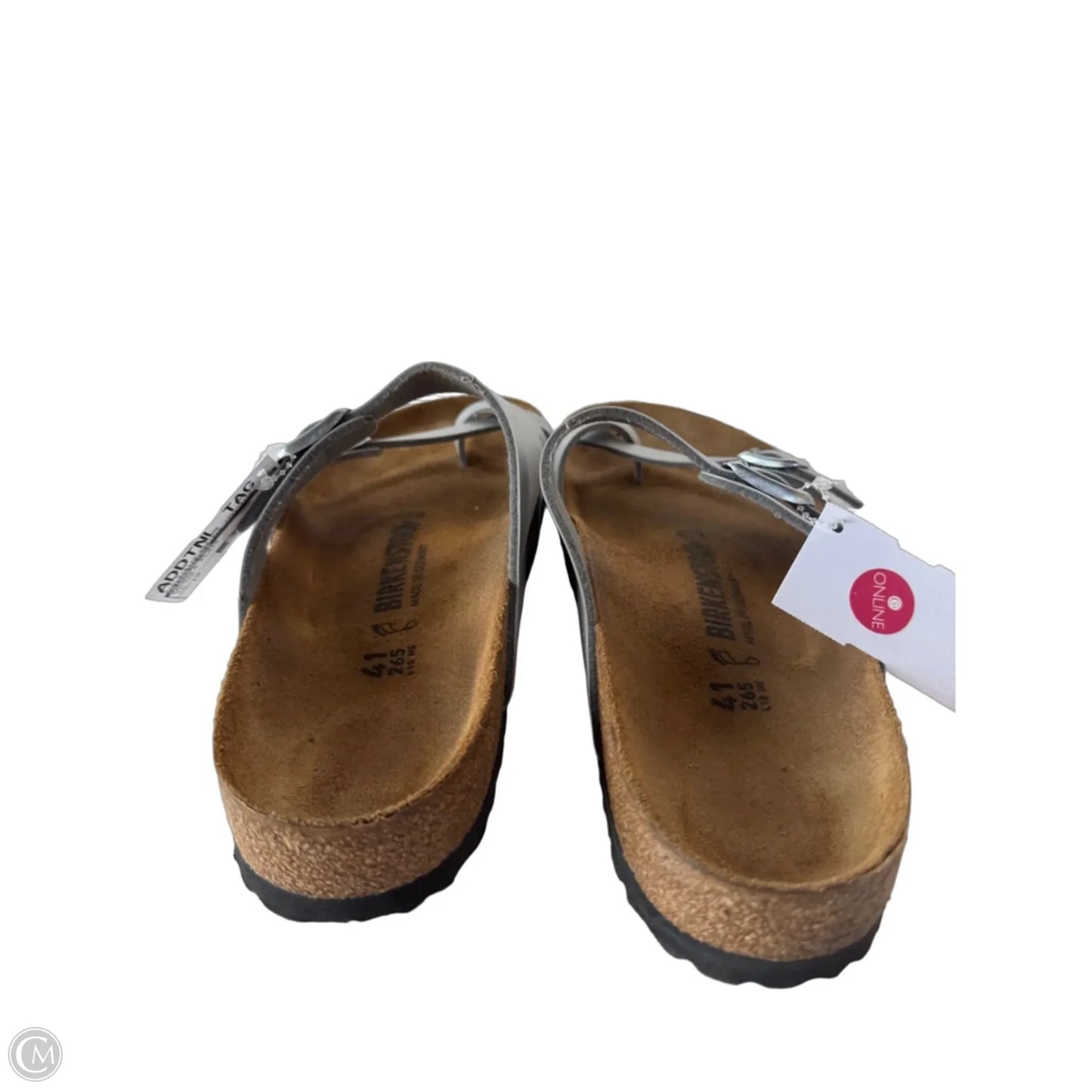 Sandals Flats By Birkenstock In Silver, Size: 10