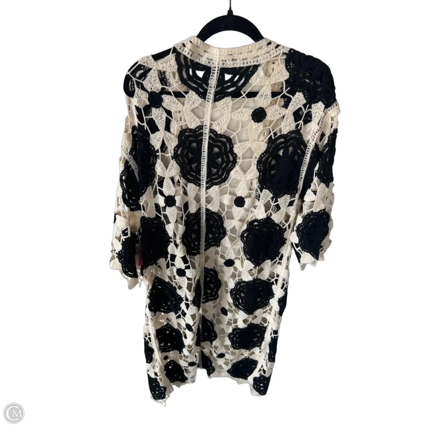 Sweater Cardigan By Do Everything In Love In Black & Cream, Size: Osfm