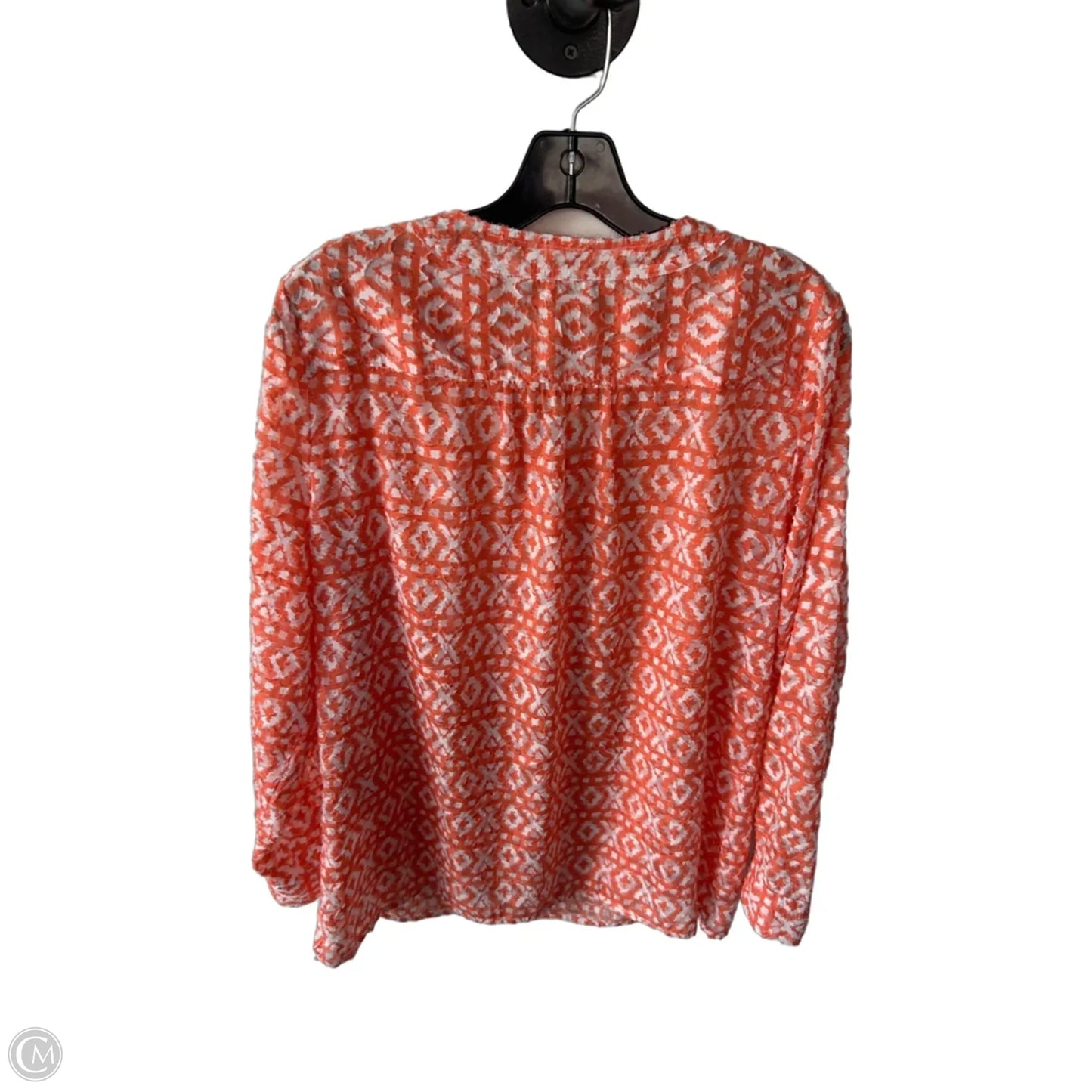 Tunic Long Sleeve By Chicos In Orange & White, Size: M