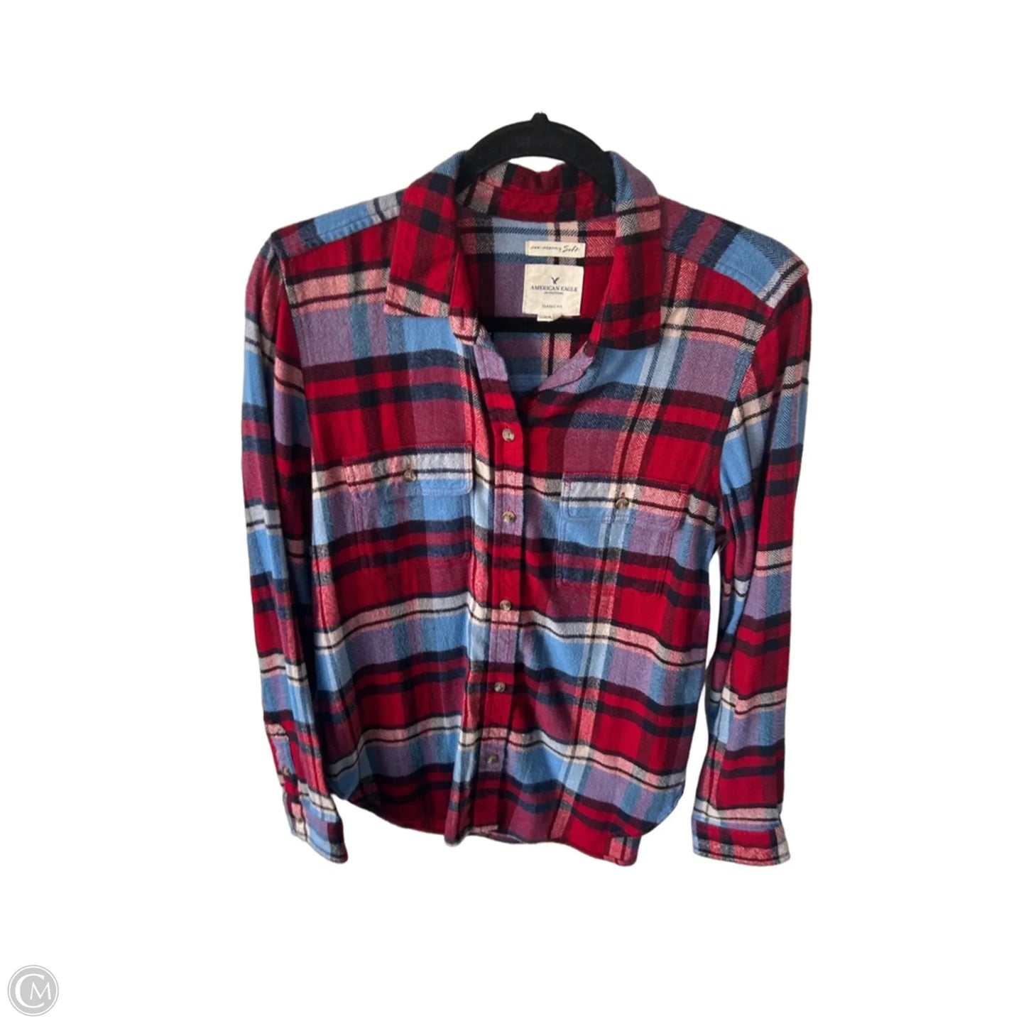Jacket Shirt By American Eagle In Red & Tan, Size: M