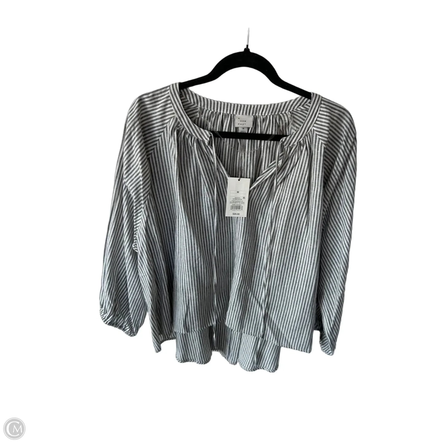 Blouse Long Sleeve By A New Day In Grey & White, Size: M
