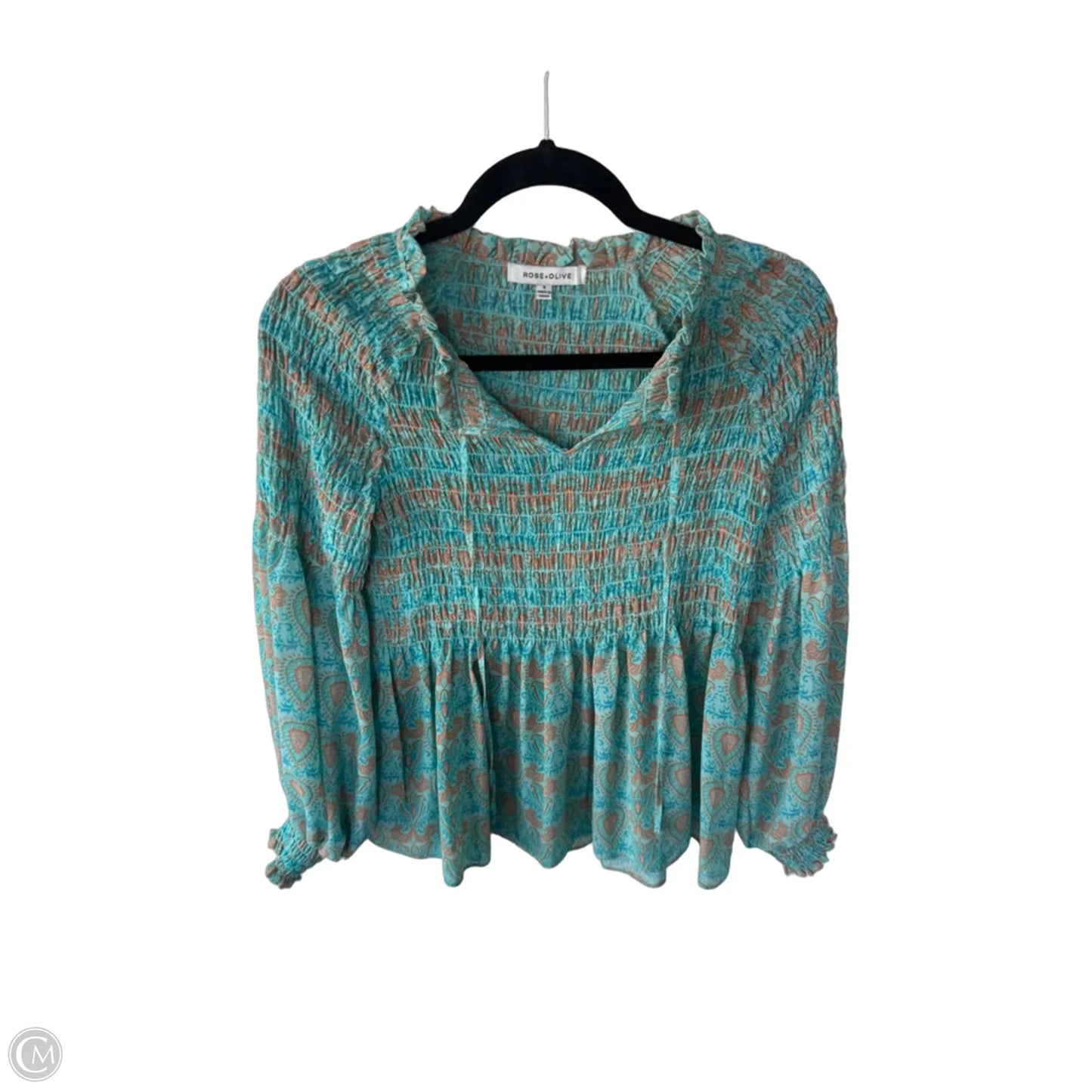 Blouse Long Sleeve By Rose And Olive In Blue & Tan, Size: S