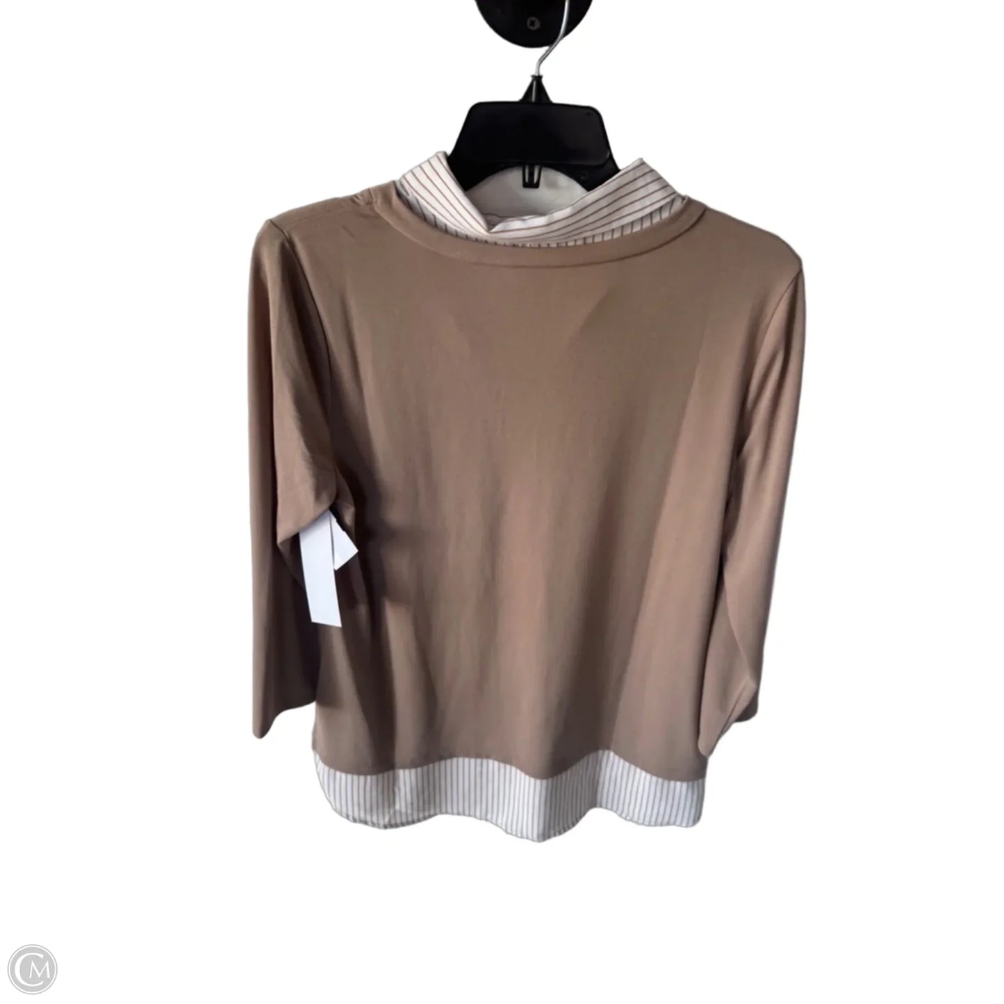 Blouse Long Sleeve By Adrianna Papell In Tan & White, Size: M