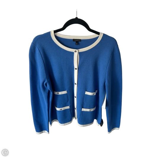 Sweater Cardigan By Talbots In Blue & White, Size: M