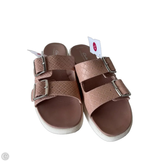 Sandals Heels Wedge By Clarks In Pink & Silver, Size: 9