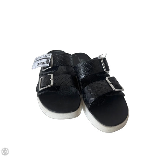 Sandals Heels Wedge By Clarks In Black & Silver, Size: 9