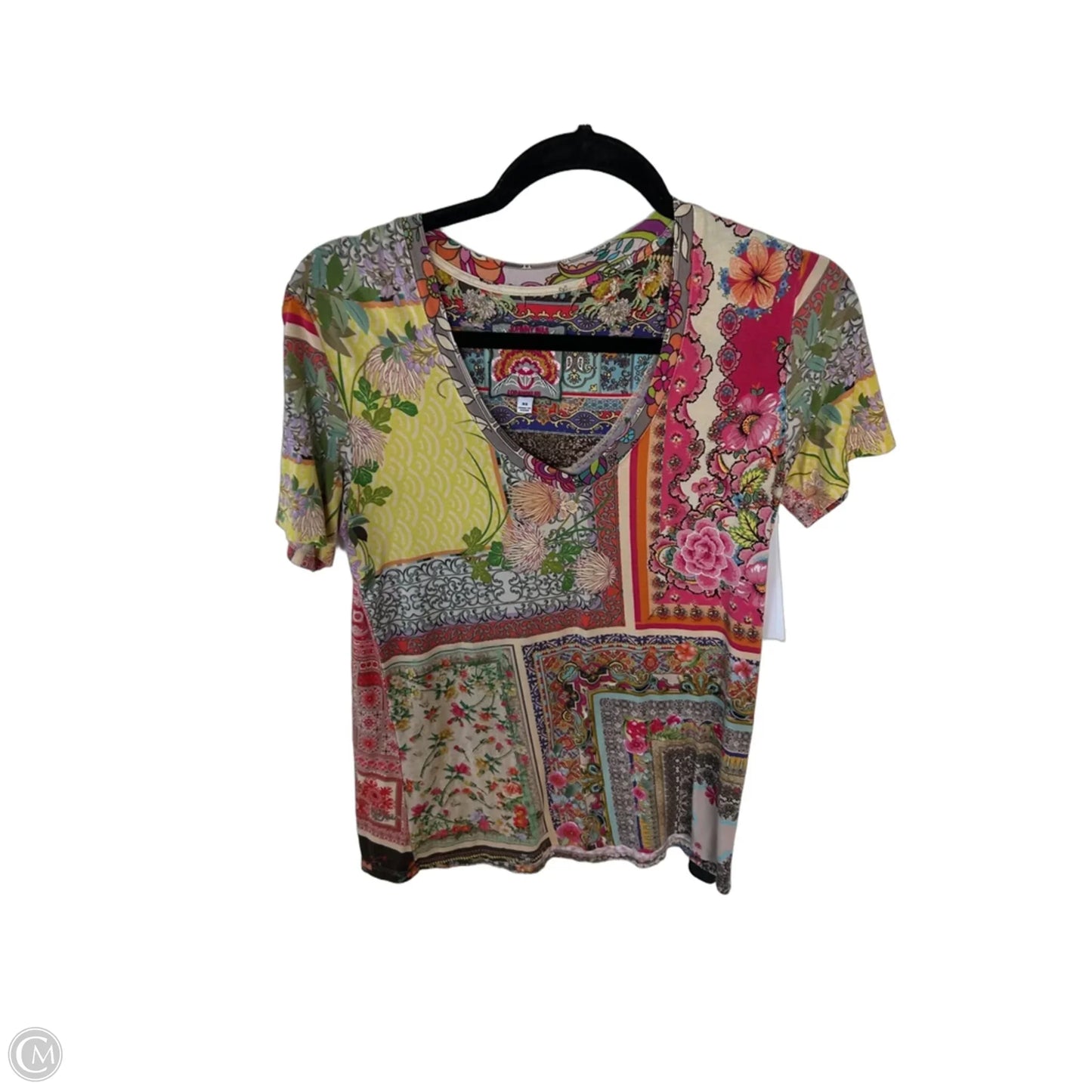 Top Short Sleeve Designer By Johnny Was In Tan & Yellow, Size: Xs