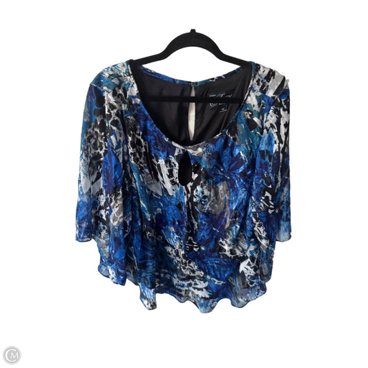 Blouse 3/4 Sleeve By Alex Evenings In Blue & White, Size: 3x