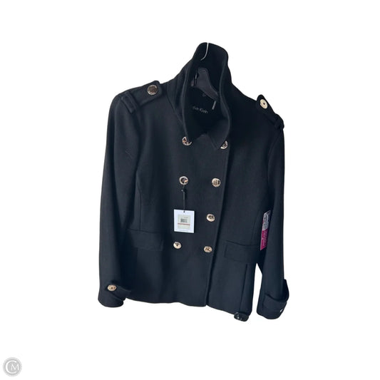 Coat Peacoat By Calvin Klein In Black & Gold, Size: L