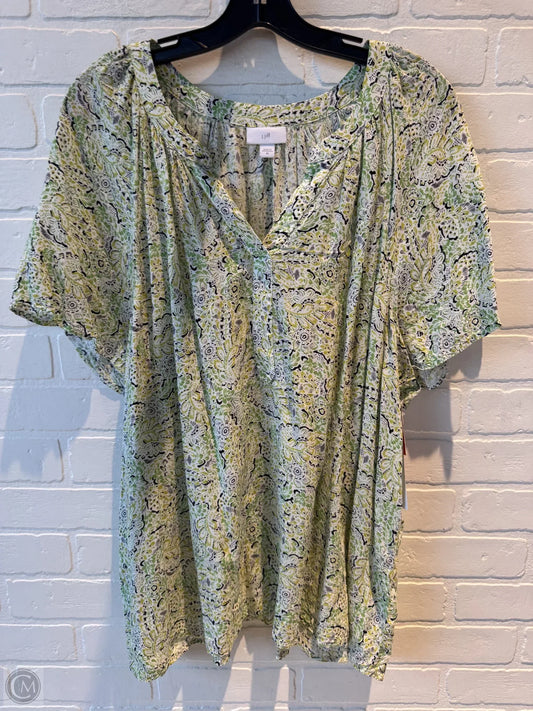 Top Short Sleeve By J. Jill In Green & Yellow, Size: 3x