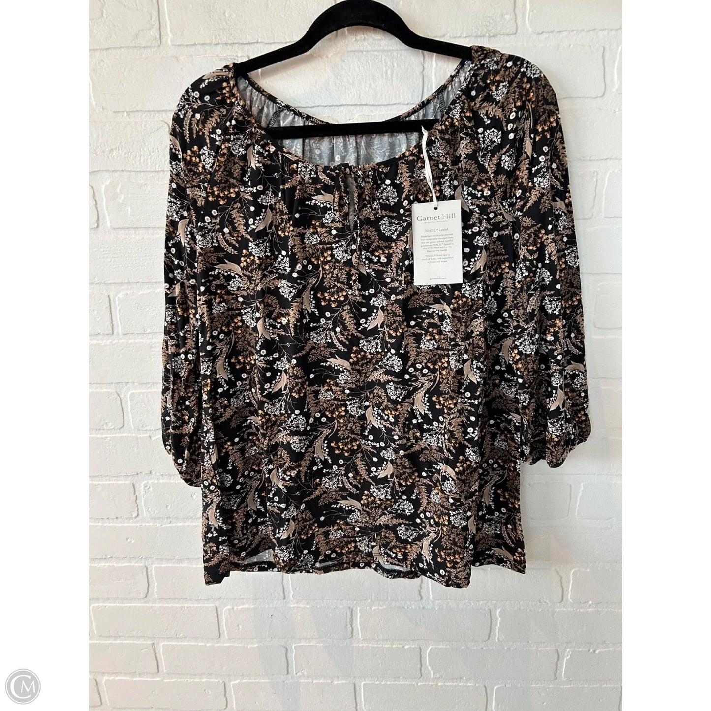 Top 3/4 Sleeve By Garnet Hill In Black & Brown, Size: M