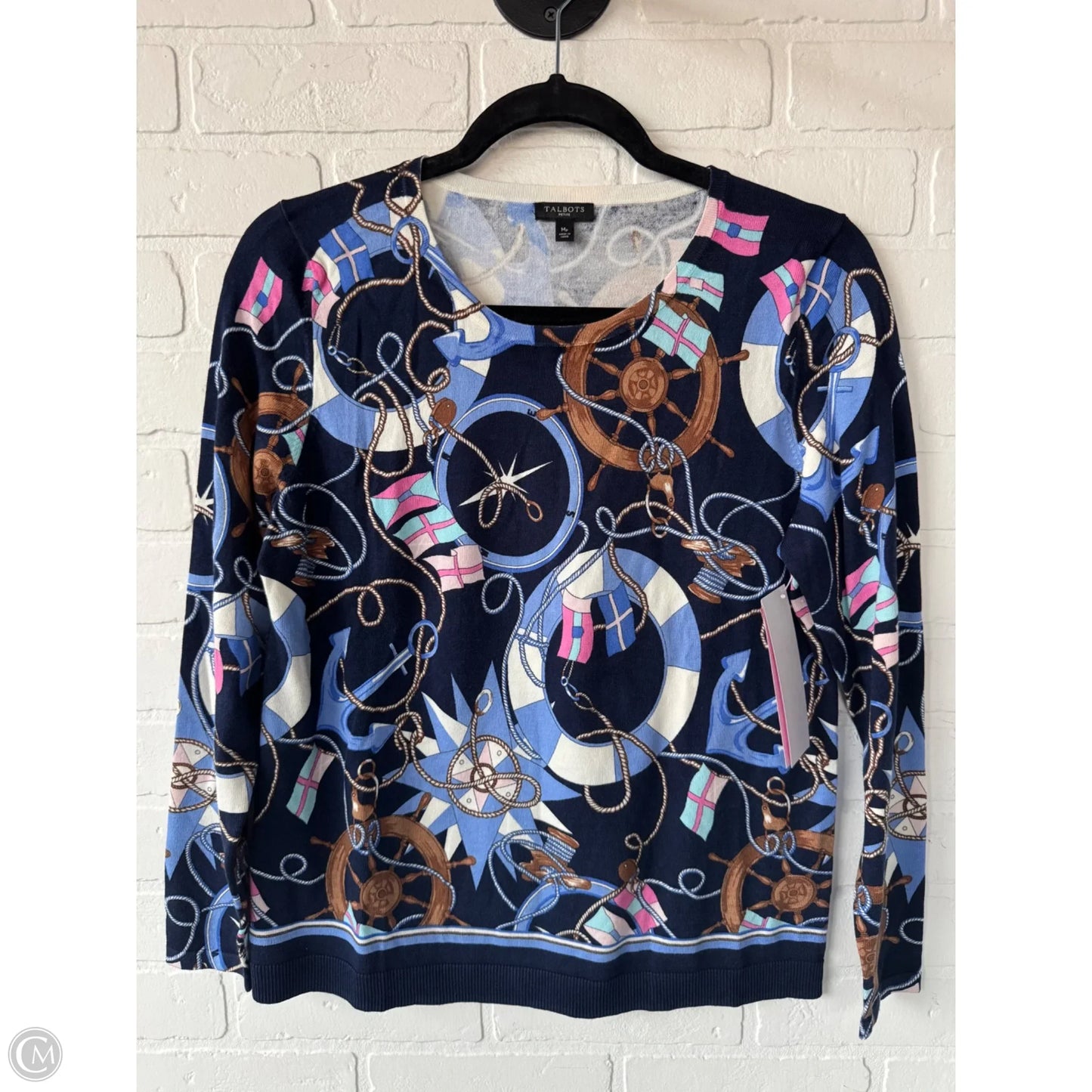 Sweater By Talbots In Blue & White, Size: Mp