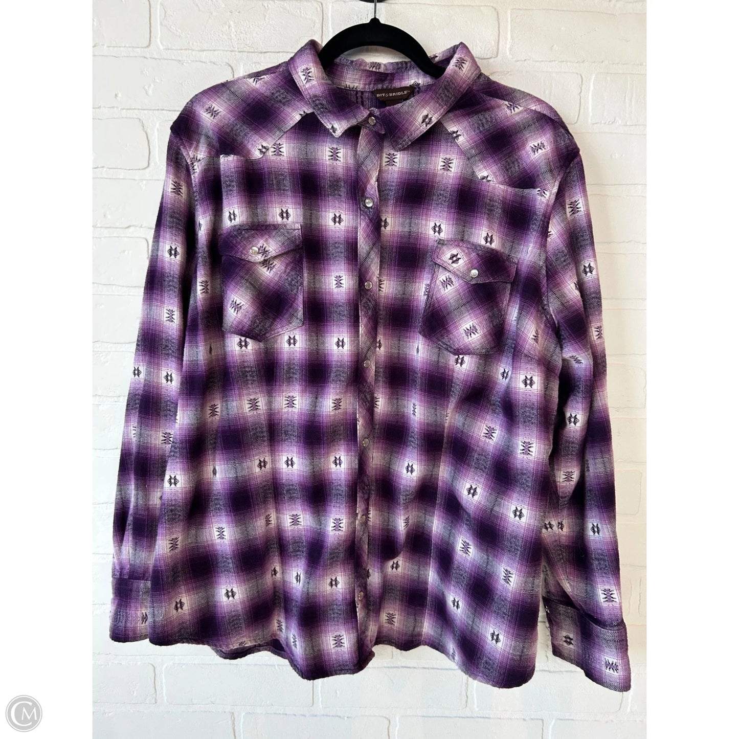 Top Long Sleeve By bit & bridle In Purple & White, Size: 2x