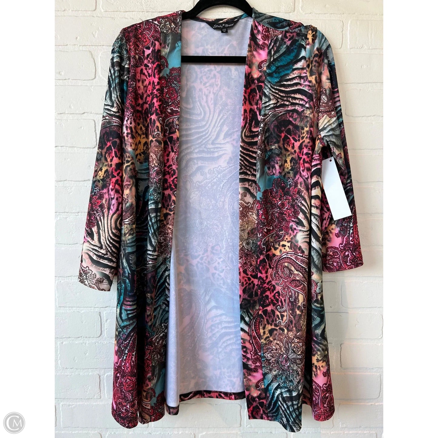 Cardigan By Slinky Brand In Blue & Pink, Size: M