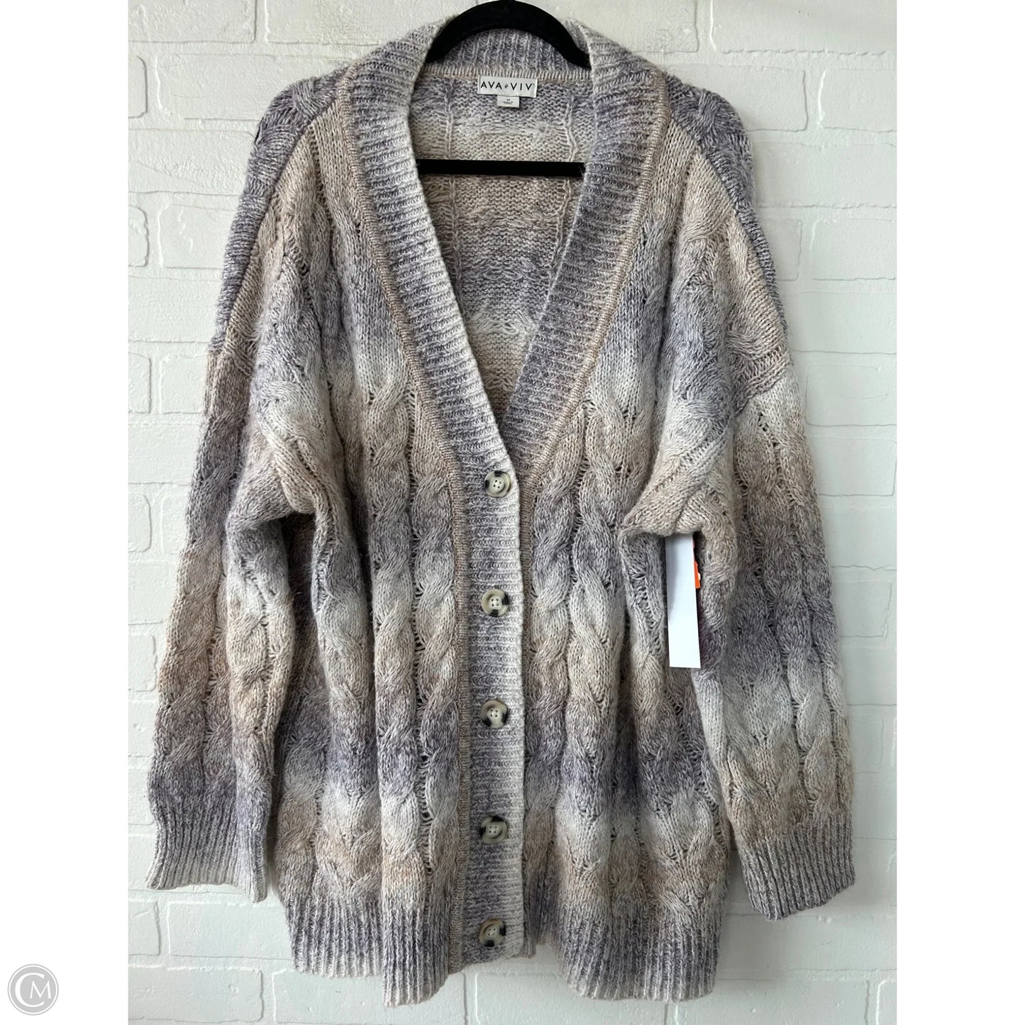 Sweater Cardigan By Ava & Viv In Purple & Tan, Size: 1x