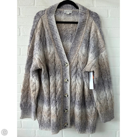 Sweater Cardigan By Ava & Viv In Purple & Tan, Size: 1x