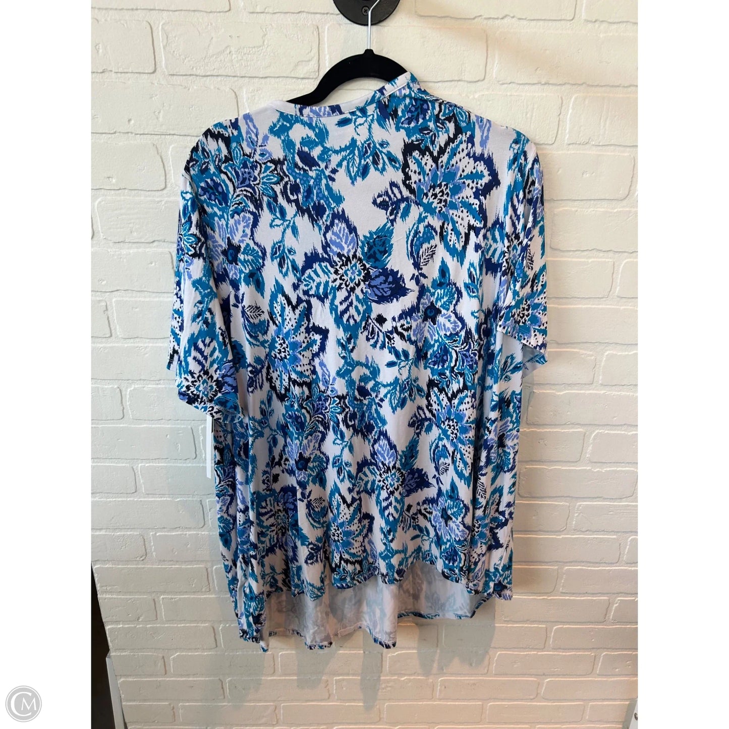 Top Short Sleeve By Jessica London In Blue & White, Size: 4x