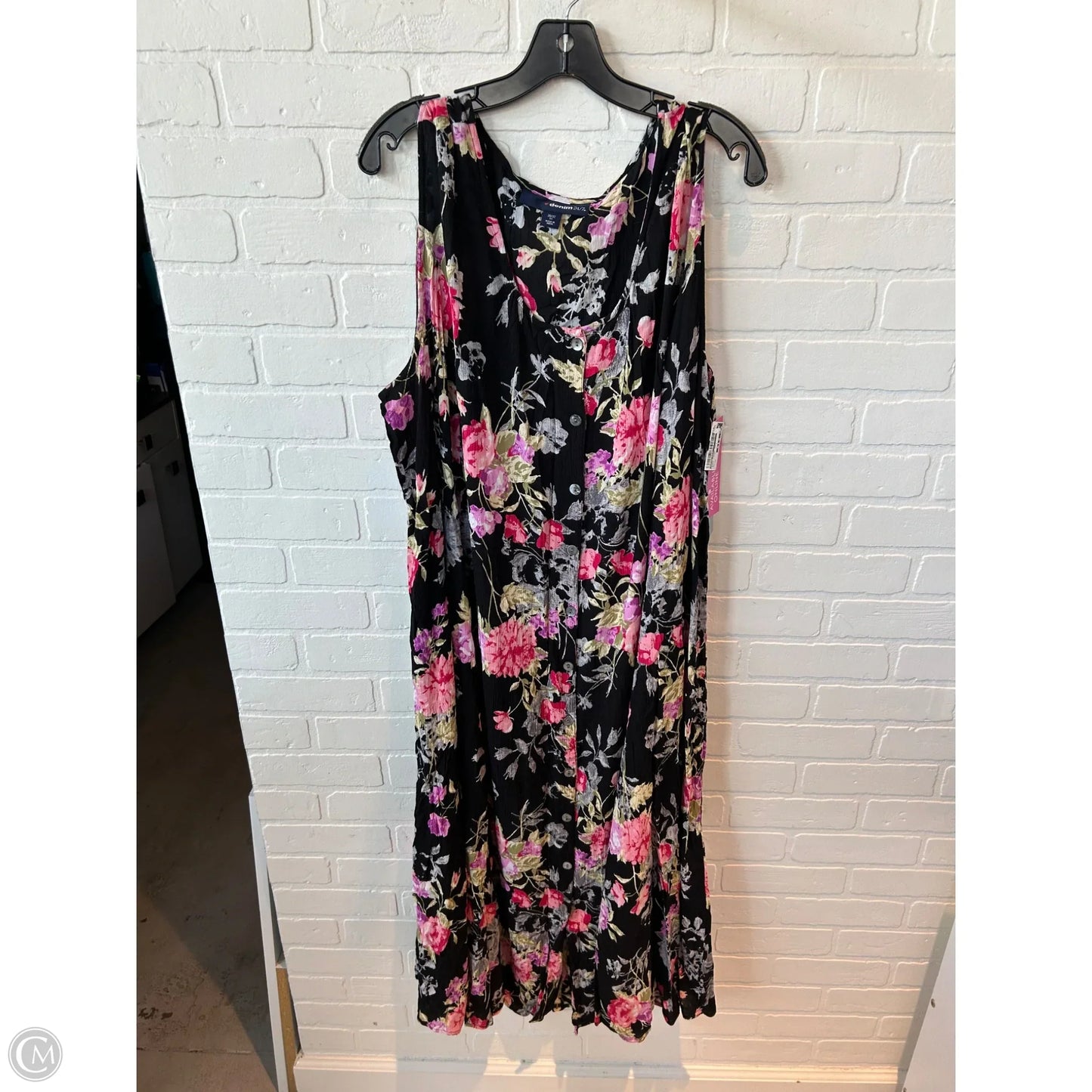 Dress Casual Maxi By Denim 24/7 In Black & Pink, Size: 3x