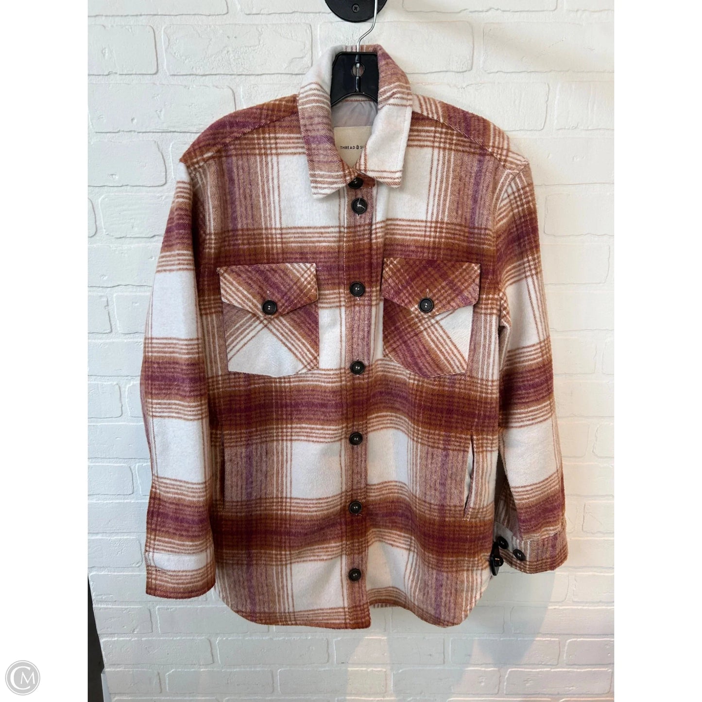 Jacket Shirt By Thread And Supply In Tan & White, Size: Xs