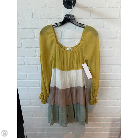 Dress Casual Short By Blu Pepper In White & Yellow, Size: S
