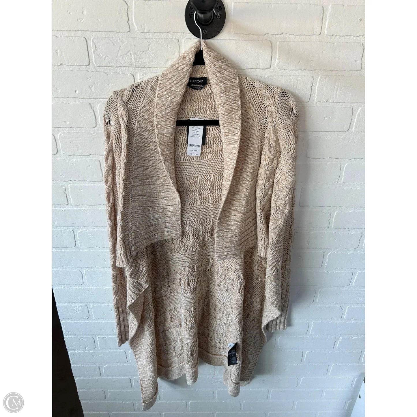 Sweater Cardigan By Bebe In Tan & White, Size: Xs