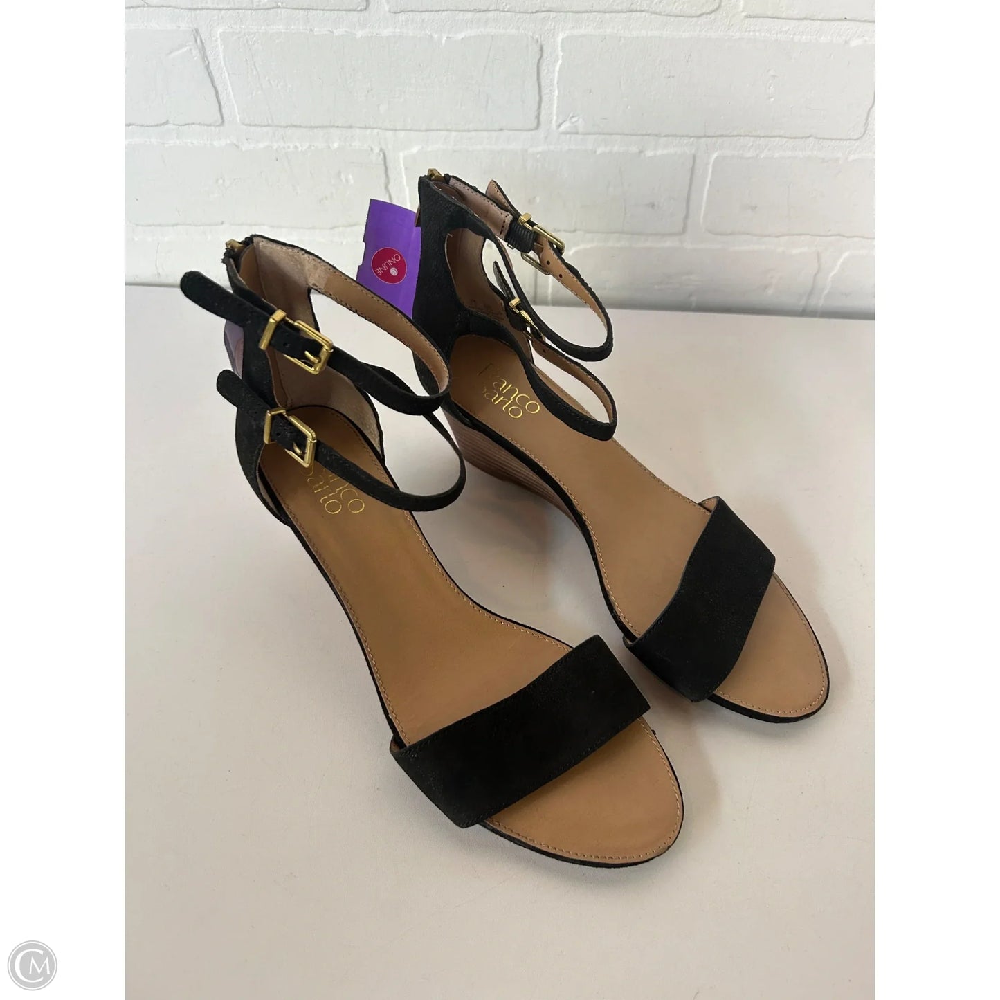 Sandals Heels Wedge By Franco Sarto In Black & Tan, Size: 9.5