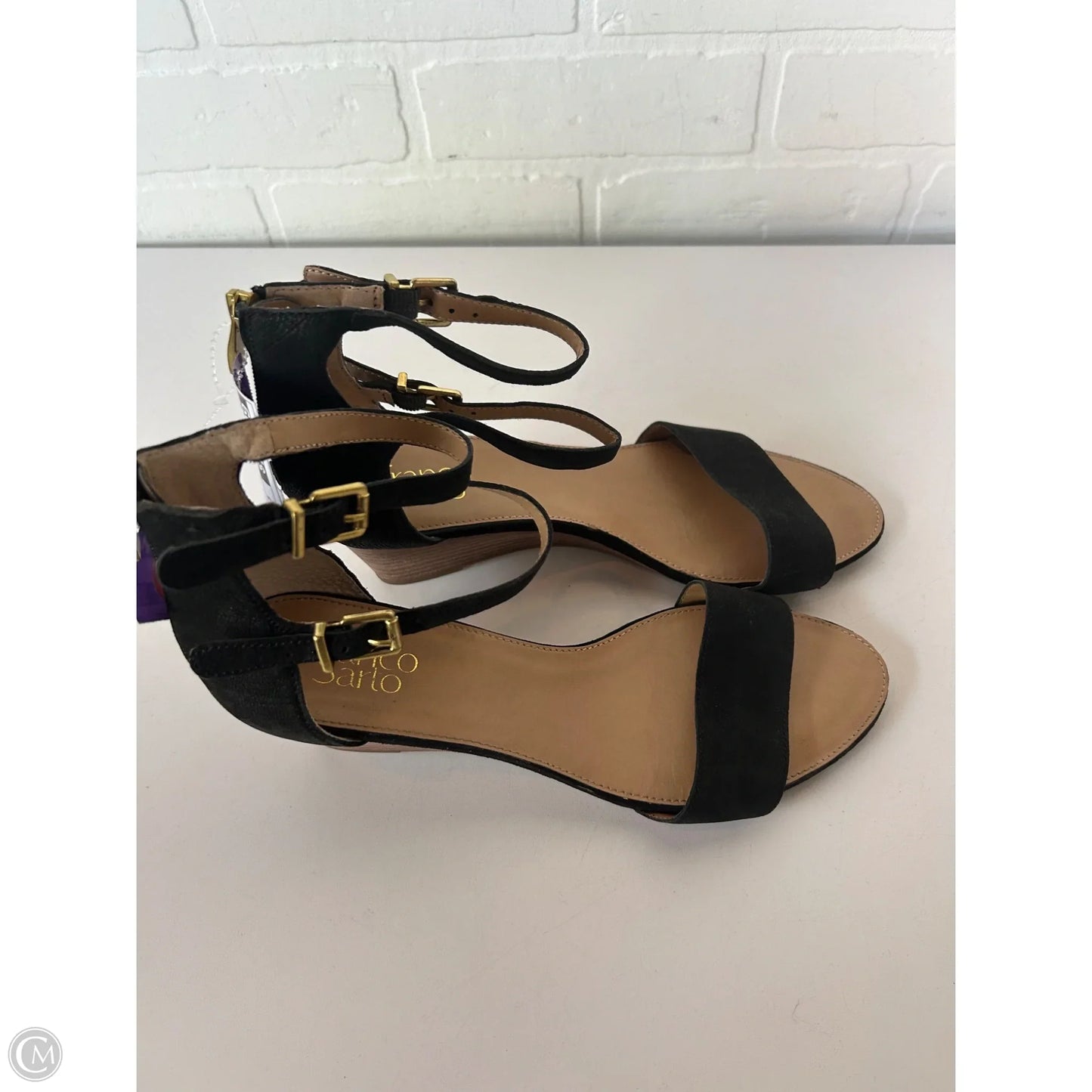 Sandals Heels Wedge By Franco Sarto In Black & Tan, Size: 9.5