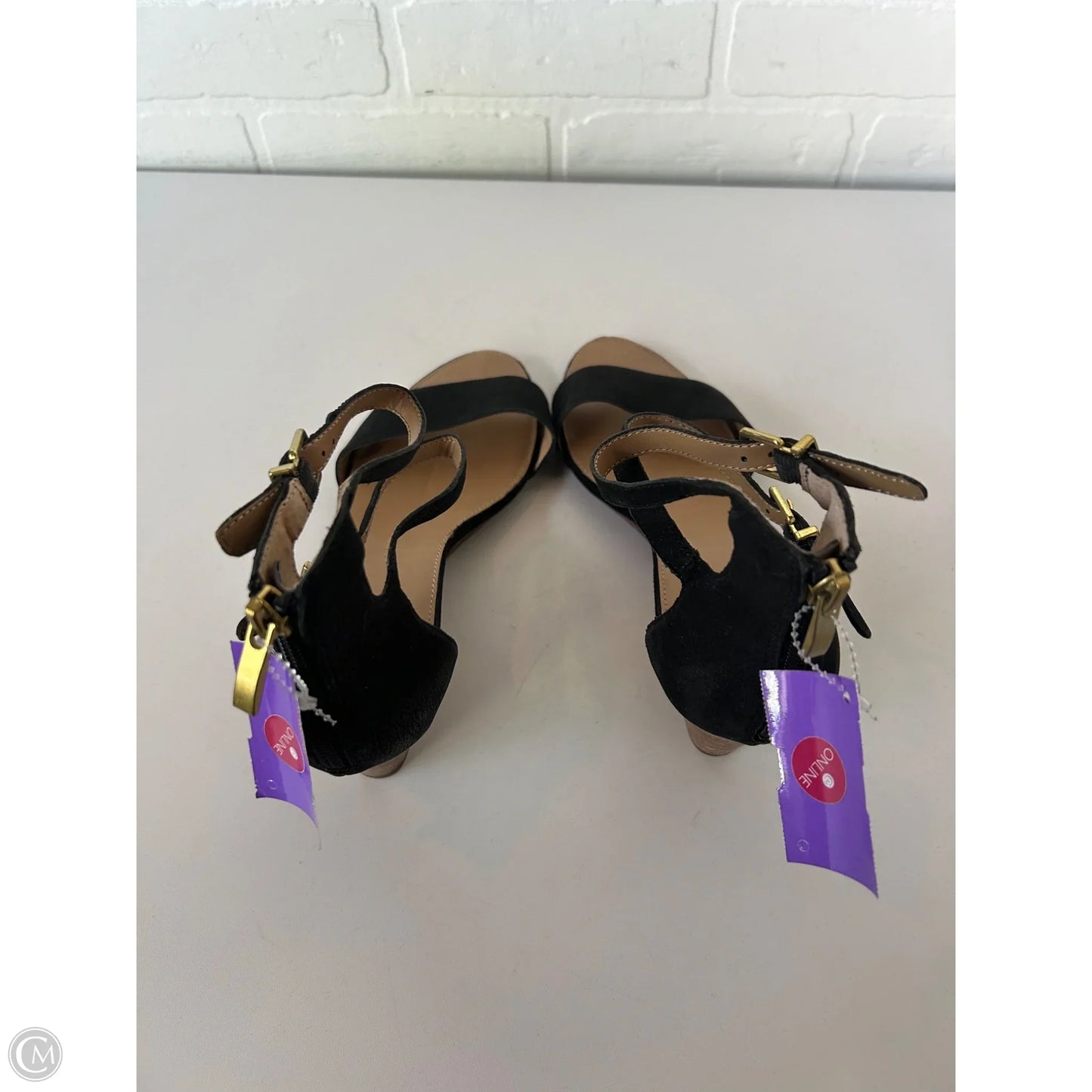 Sandals Heels Wedge By Franco Sarto In Black & Tan, Size: 9.5
