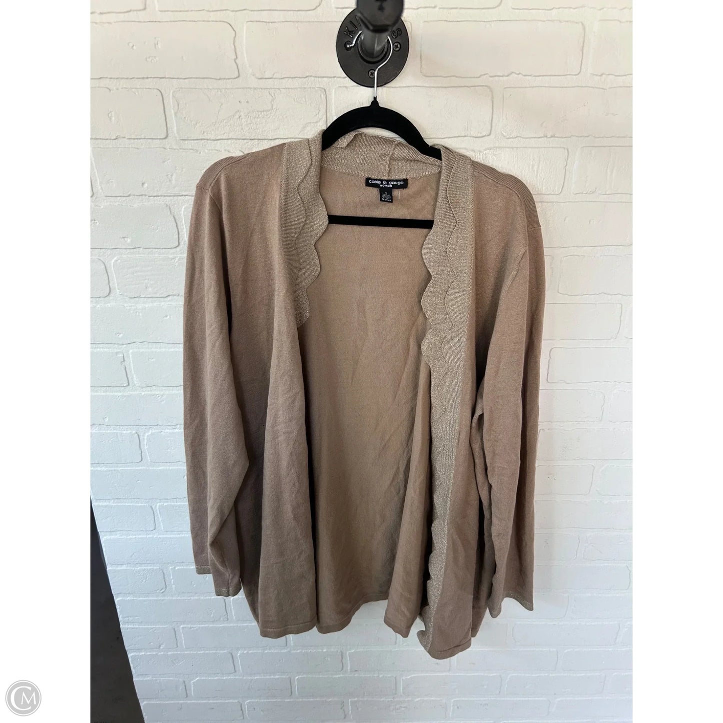 Sweater Cardigan By Cable And Gauge In Tan, Size: 1x
